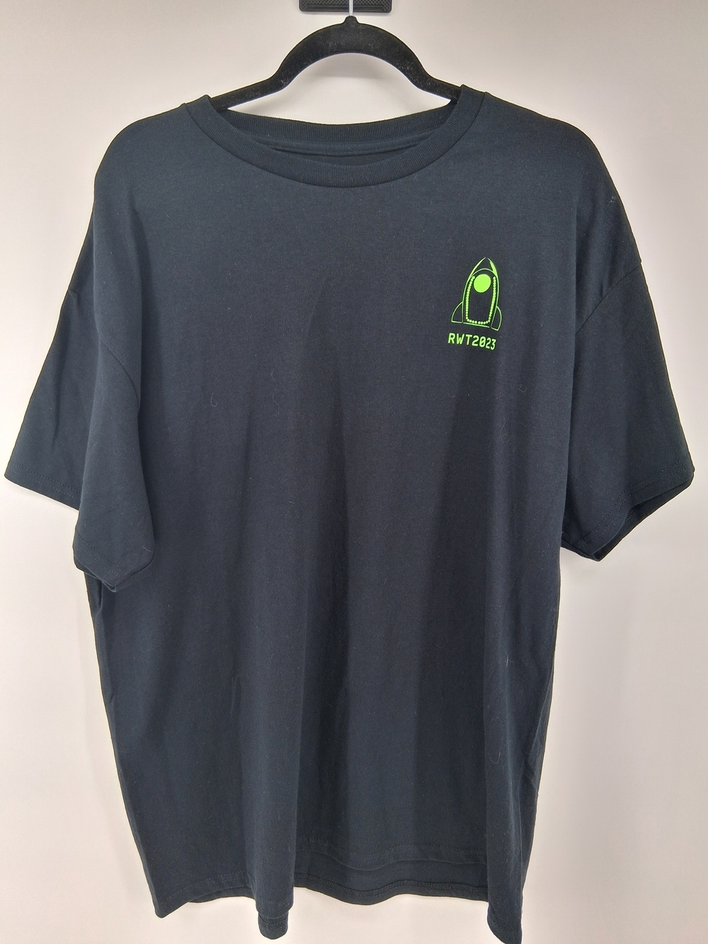 Women's Black Short-Sleeve Tee with Neon Green Rocket Detail